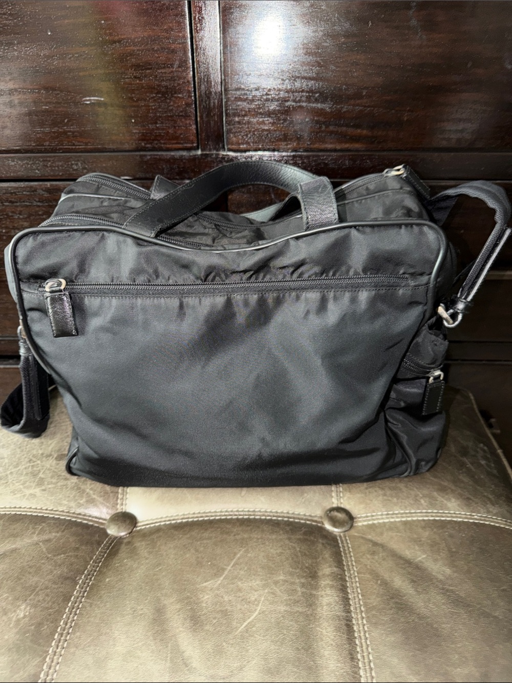 Prada Black Nylon/Saffiano leather trim Laptop Briefcase with Shoulder Strap - Picture 5 of 12